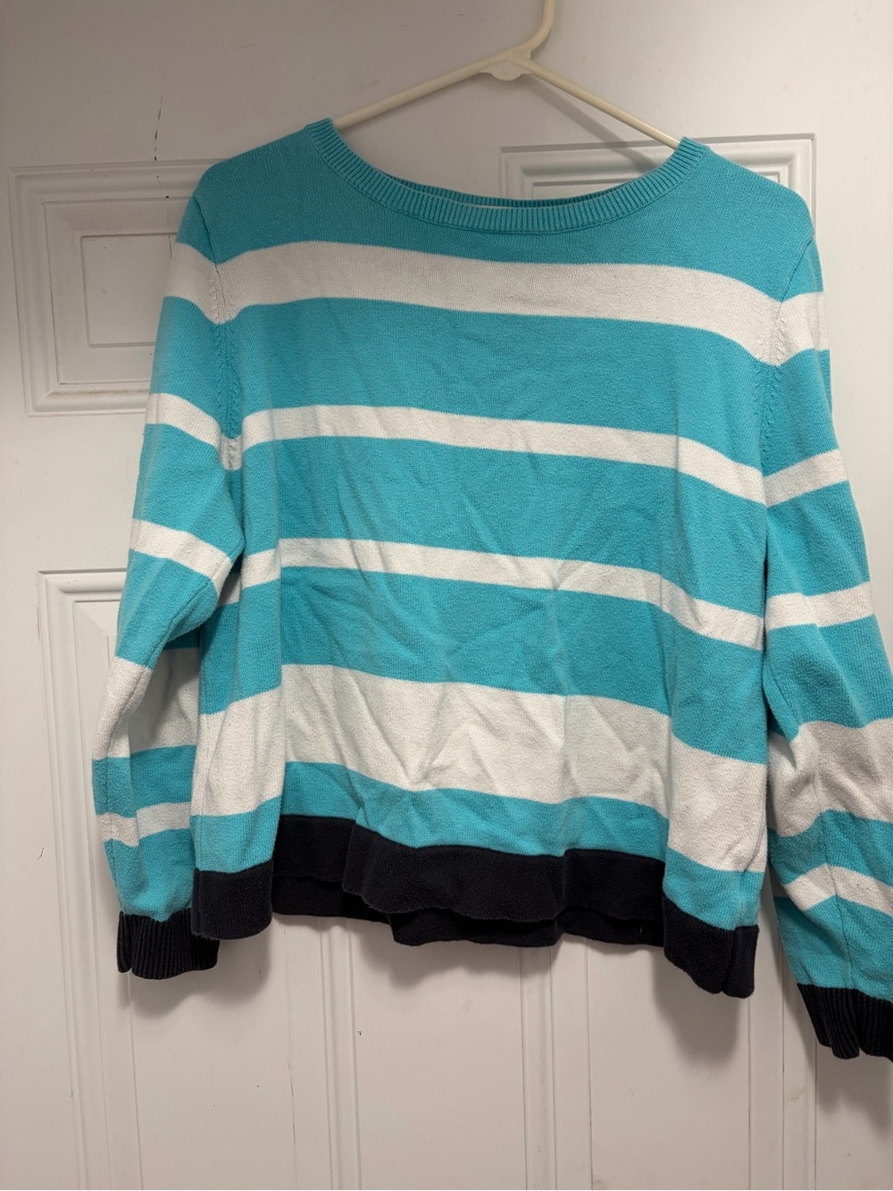 Liz Claiborne Aqua, White & Black Striped Boatneck Sweater